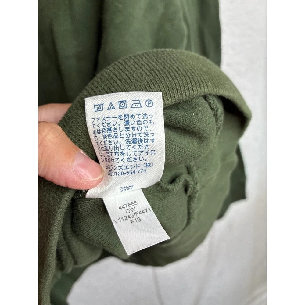 Lands End Mens Quarter Zip Pullover Sweater Olive Green Cotton 447688 Size M